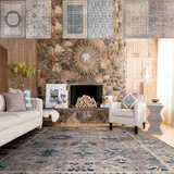土耳其进口美式灰蓝色波斯复古风奢华长方形客厅茶几书房大厅地毯