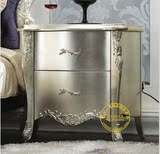 欧式新古典床头柜 简约现代储藏柜 香槟银实木雕花家具带抽屉灯柜