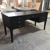 美式乡村实木书桌 欧式黑色非主流电脑桌 法式工业风格做旧办公桌