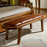 全实木真皮床尾凳 现代新中式卧室家具换鞋凳床边凳乌金木床前凳