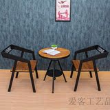 铁艺阳台咖啡厅桌椅组合三件套实木小圆桌茶几复古休闲奶茶店桌椅