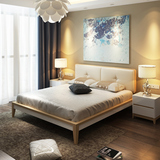 北欧实木床 简约现代卧室家具烤漆时尚双人床1.5 1.8米原木色婚床