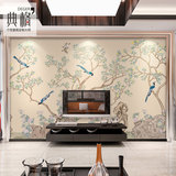 现代中式花鸟墙纸客厅卧室电视背景墙壁纸影视墙整张墙布定制壁画