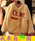2016东大门韩国羊羔绒女棒球服棉衣加厚外套字母圆领宽松开衫卫衣