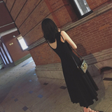 2016夏装新品韩版修身气质显瘦露背无袖连衣裙棉质黑白色收腰长裙