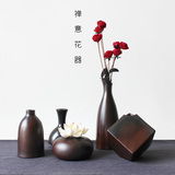 手工粗陶花器 陶瓷工艺品桌面小花瓶办公桌装饰摆件
