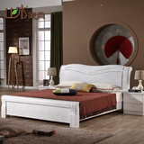 榆木全实木床1.8米双人卧室高箱储物白色婚床现代简约新中式家具