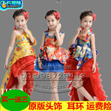 儿童晚礼服公主裙女童小主持人少女钢琴演出服中国风蓝色蓬蓬夏季