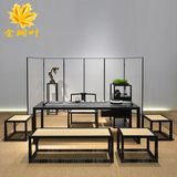 新中式禅意茶桌椅组合仿古茶台实木条几案条老榆木泡茶桌茶室家具