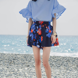 AUDREY WANG原创设计 夏季新款 欧美风百搭花苞松紧印花短裤女