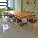 美式实木长条办公桌洽谈会议桌简约餐桌椅组合工作书桌电脑桌椅子