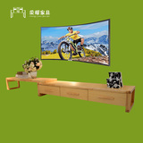 1.79米长伸缩3.1米长43宽30高进口橡胶木框原木色条形电视柜地柜