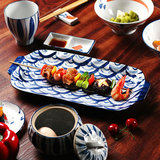 陶瓷盘子大号 日式 手绘 釉下彩 有柄菜盘 家用鱼盘子