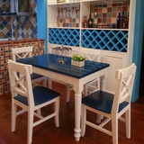 订做地中海小户型餐厅家用美式乡村蓝色长方形实木餐桌椅餐台组合