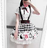 【伊-现货】少女赌神格子圆领衬衫+背带裙半身裙套装可爱两件套