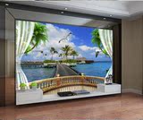 无缝立体3D大型壁画假窗户海景客厅电视沙发背景壁纸墙纸蓝天大海