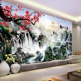 中式山水风景3d墙纸水墨国画大型壁画酒店大堂客厅电视背景墙壁纸