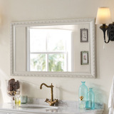 现代简约浴室壁挂镜子 美式卫生间化妆镜 珍珠白雕花欧式卫浴镜