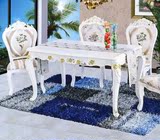 实木欧式餐桌小户型4人6人桌椅组合长方形白色雕花描彩饭桌