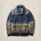 代购RRL Indigo Cotton Sweater Jacket 复古民族风高端毛衣开衫