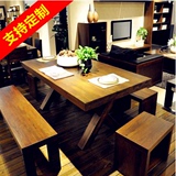 美式复古纯实木长凳餐桌椅组合原木会议办公桌客厅茶几长方形桌子