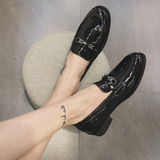ifashion新款欧美英伦复古学院风女单鞋中低跟圆头平跟漆皮小皮鞋