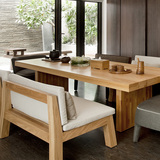 实木会议桌椅组合长方形简约现代北欧复古咖啡厅原木洽谈桌条桌