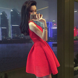 韩版红色公主裙蓬蓬裙子夏季衣服女修身无袖背心连衣裙小黑裙韩国