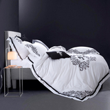 高端黑白刺绣欧式别墅样板房全棉四件套床上用品纯棉床单1.8m家纺