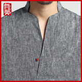 夏季中国风男装亚麻T恤男士改良中式汉服复古棉麻立领短袖t恤禅服