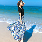 海边度假必备沙滩裙夏小清新中长款韩版两件套连衣裙雪纺显瘦长裙