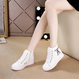 2016新款韩版潮少女白色帆布鞋高帮运动休闲单鞋学生平底拉链女鞋