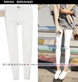 2016夏季正品mini brand白色裤脚毛边薄款紧身弹力超小脚牛仔裤