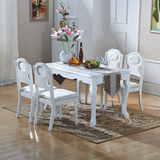 实木欧式玻璃餐桌 实木餐桌椅组合 亮光白餐桌椅组合欧式玻璃台面