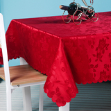 酒店饭店圆桌布餐厅茶几长方形台布家用搭布盖布喜庆红色布艺定做