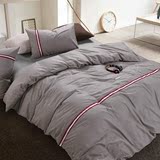全棉条纹单色四件套纯棉素色简约1.2/2.0m纯色三件套床上用品床单