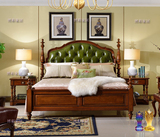 美式双人床组合 全实木软床小户型床卧室套房家具1.8米田园皮艺床