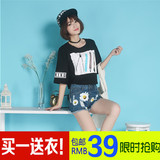 夏季新款韩版宽松五分袖短款t恤女学生中袖上衣印花短袖体恤潮