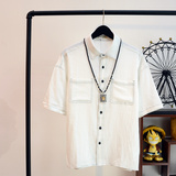 夏季男衬衫短袖韩版潮日系简约纯色异线个性创意青少年衬衣中袖潮