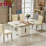 现代可伸缩餐桌长方形 钢化玻璃折叠餐桌椅组合6人家用储物饭桌子