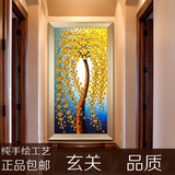 手绘抽象油画客厅玄关装饰画发财树欧式竖版过道挂画走廊壁画单幅