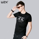 w2x潮牌个性印花图案圆领青年短袖T恤修身  夏天男士韩版休闲体恤