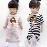 女童夏装套装婴儿童小孩女宝宝纯棉衣服条纹两件套装0-1-2-3-4岁