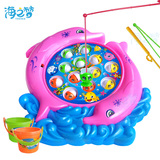电动旋转音乐儿童宝宝小孩磁性铁钓鱼玩具套装戏水池捞鱼toy