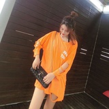 2016夏季新款韩版宽松大码糖果色镂空破洞防晒中长款T恤女学生潮
