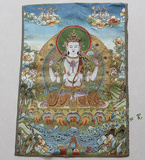 热卖西藏佛像尼泊尔唐卡画像织锦画 金丝丝绸绣 四臂观音唐卡刺绣