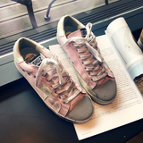 2016春季新款 韩国定制做旧五角星小粉鞋 平底系带弄脏星星单鞋潮