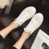新款小白鞋女平底休闲鞋韩版圆头系带运动鞋学生透气单鞋板鞋