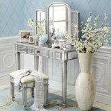 欧式新古典小户型卧室玻璃镜面梳妆台实木烤漆收纳化妆台桌梳妆柜