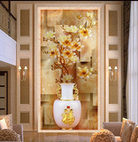 走廊背景墙纸花瓶大型壁画玄关过道竖版壁纸欧式油画墙布客厅玉兰
